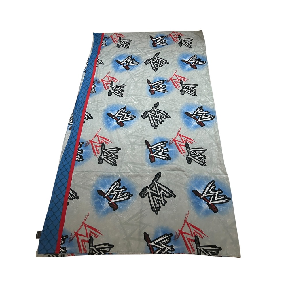 WWE Wrestling Full Flat Sheet 2012 Franco Logo Print Grey Blue Red Bedding